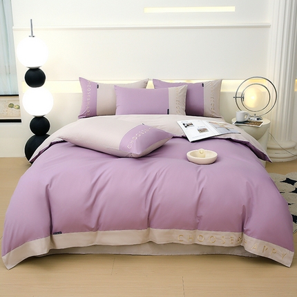 91家纺网 家纺一手货源 找家纺 （总）2024新款简约家居.刺绣纯色拼色四件套--伊可系列