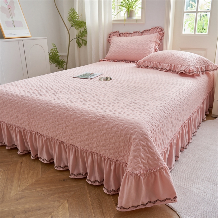 91家纺网 家纺一手货源 找家纺 恒爱家纺 2024新款玉玲珑单床盖 浅豆沙