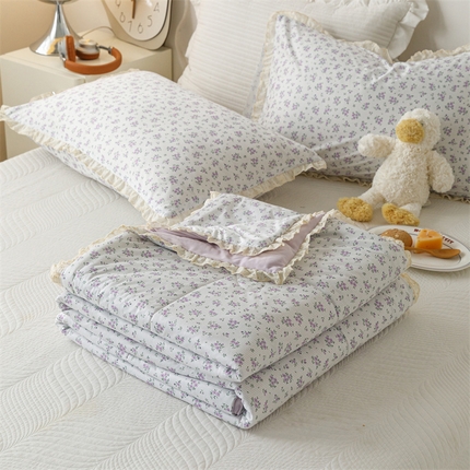 有货 2024新款春夏新款法式针织棉印花夏被春秋被 紫玥