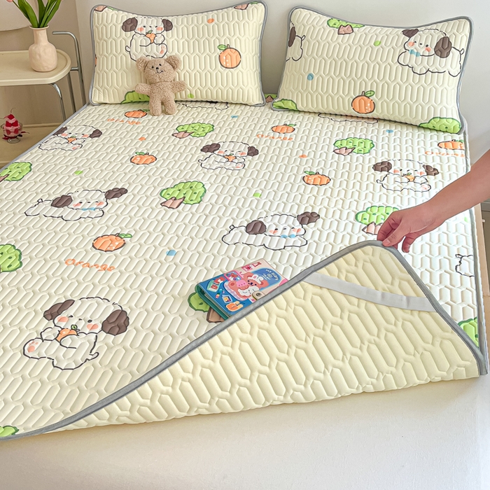 91家纺网 家纺一手货源 找家纺 沐慕 2024新款小清新印花乳胶凉席 甜橙萌宠