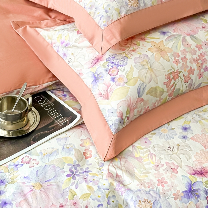 91家纺网 家纺一手货源 找家纺 棉生活 2024新款铂金棉高支数码印花四件套 盛夏光景　粉