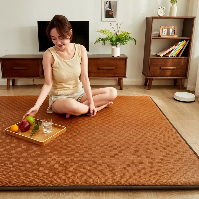 91家纺网 家纺一手货源 找家纺 祁恋婷家居 2024新款日式榻榻米冰藤午睡垫-小床 罗马格-咖色