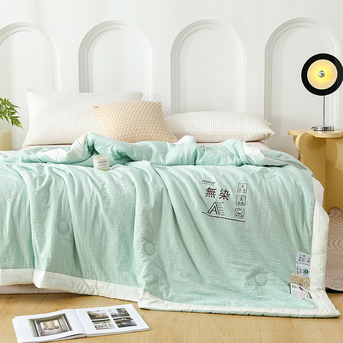 91家纺网 家纺一手货源 找家纺 爱宝被业 2024新款水洗针织棉无染被 绿色