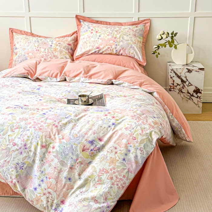 91家纺网 家纺一手货源 找家纺 棉生活 2024新款铂金棉高支数码印花四件套 盛夏光景　粉