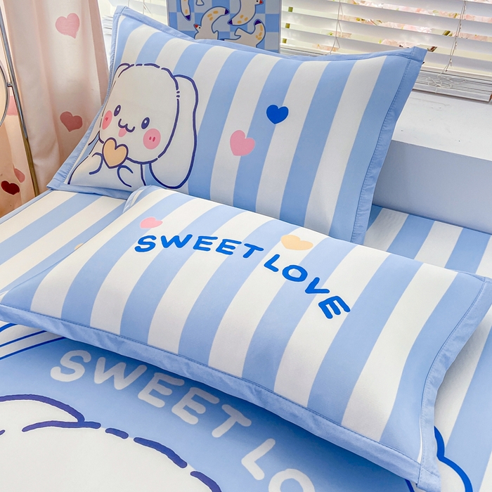 91家纺网 家纺一手货源 找家纺 博雅 2024新款1200D大版牛奶冰丝席 条纹兔