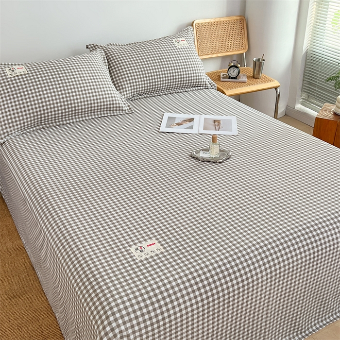 91家纺网 家纺一手货源 找家纺 梦舒羽 2025新款水洗棉麻单层床单 小格-灰