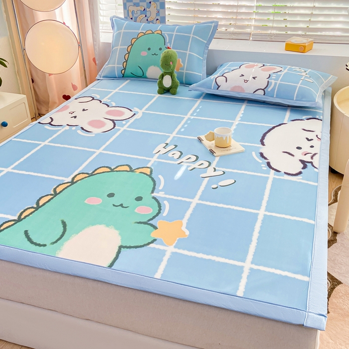 91家纺网 家纺一手货源 找家纺 博雅 2024新款1200D大版牛奶冰丝席 恐龙兔