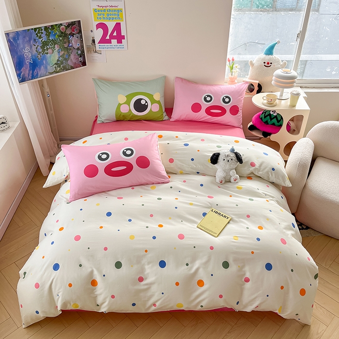 91家纺网 家纺一手货源 找家纺  2024新款大版枕套数码印花全棉四件套 彩波点