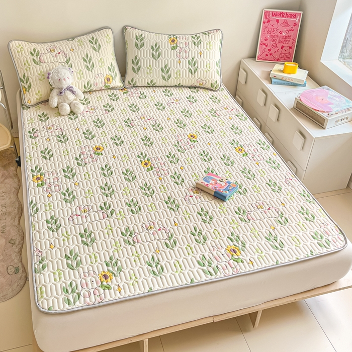 91家纺网 家纺一手货源 找家纺 沐慕 2024新款小清新印花乳胶凉席 仲夏