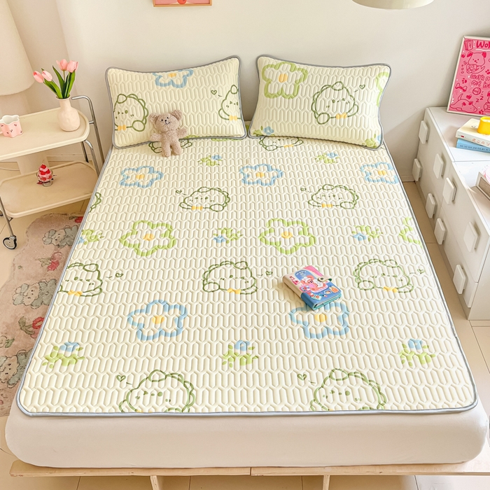 91家纺网 家纺一手货源 找家纺 沐慕 2024新款小清新印花乳胶凉席 恐龙宝贝