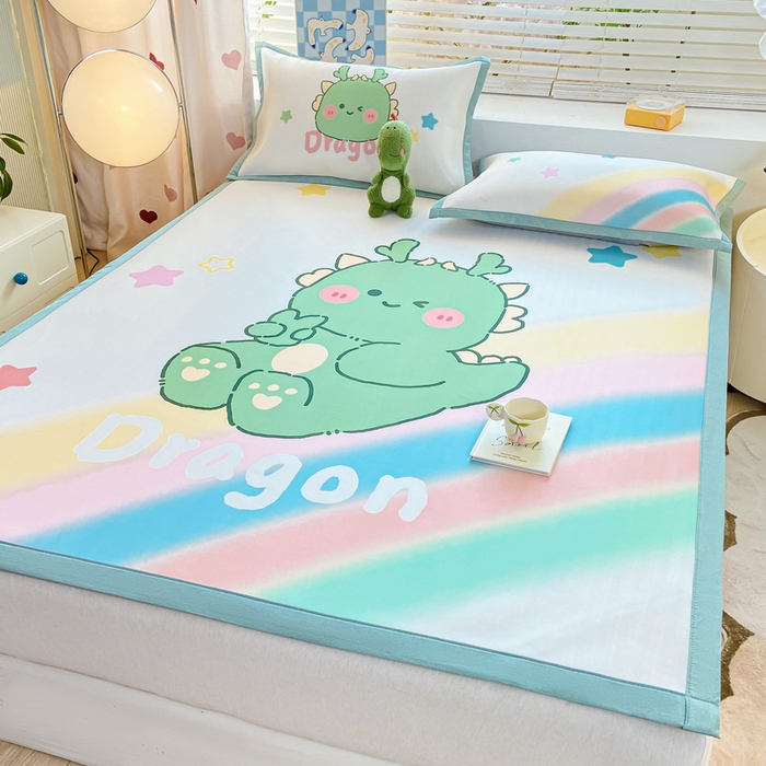 91家纺网 家纺一手货源 找家纺 博雅 2024新款1200D大版牛奶冰丝席 彩虹龙