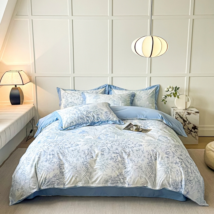 91家纺网 家纺一手货源 找家纺 棉生活 2024新款铂金棉高支数码印花四件套 浅夏木语