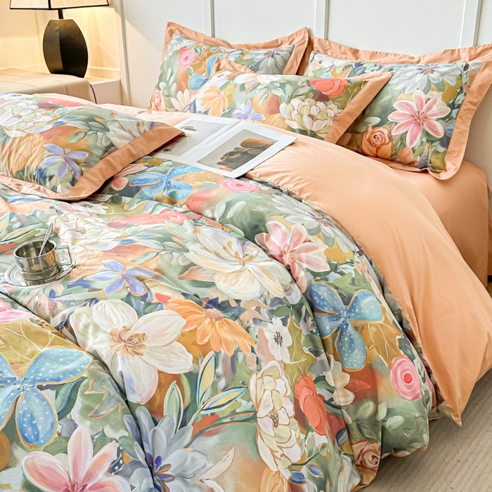 91家纺网 家纺一手货源 找家纺 棉生活 2024新款铂金棉高支数码印花四件套 花的嫁纱