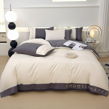 91家纺网 家纺一手货源 找家纺 （总）2024新款简约家居.刺绣纯色拼色四件套--伊可系列