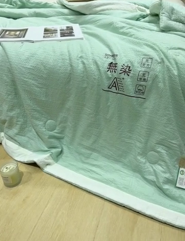 91家纺网 家纺一手货源 找家纺 爱宝被业 2024新款水洗针织棉无染被 绿色