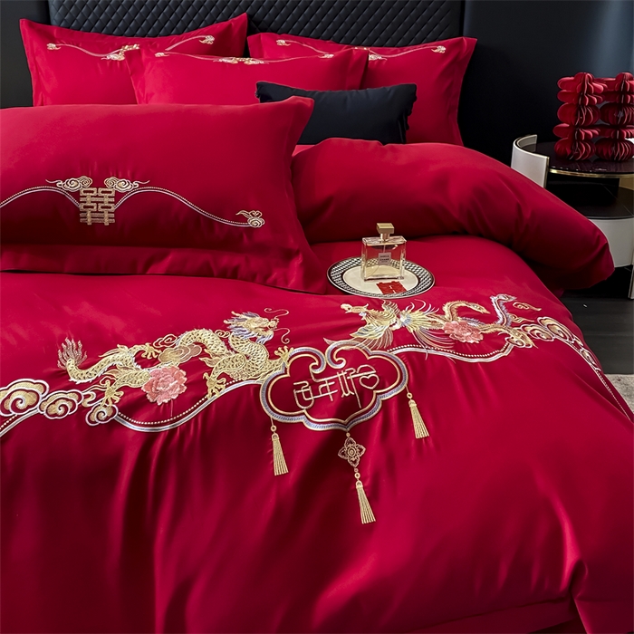 91家纺网 家纺一手货源 找家纺 （总）宅家居 2024新款磨毛亲肤棉婚庆刺绣花四件套