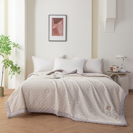91家纺网 家纺一手货源 找家纺 （总）爱宝被业 2025新款华夫格提花针织棉纤维夏被,奶油白,山茶粉,绅士灰,水波绿