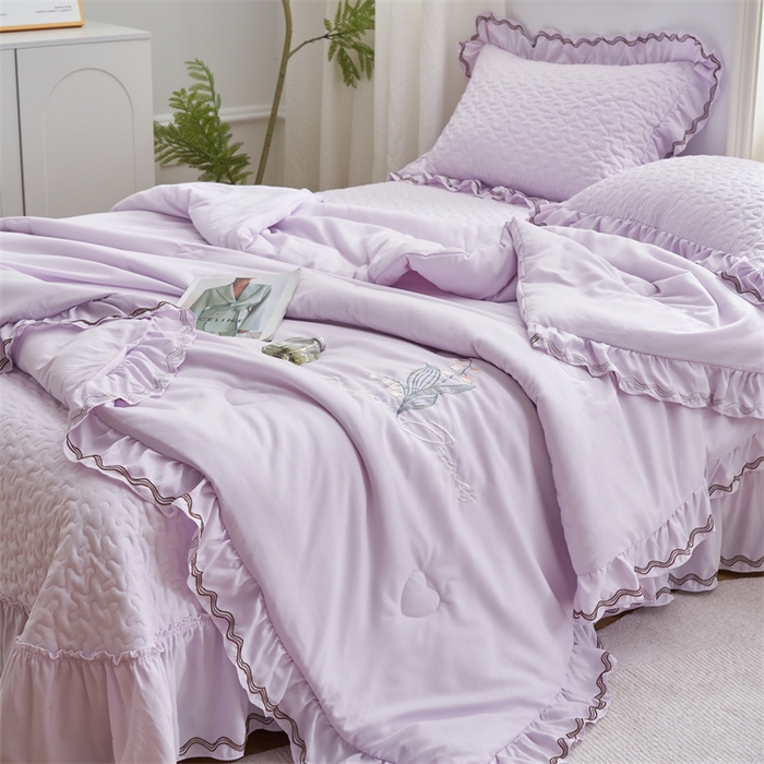 91家纺网 家纺一手货源 找家纺 恒爱家纺 2024新款玉玲珑单床盖 浪漫紫