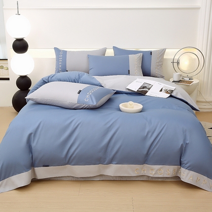 91家纺网 家纺一手货源 找家纺 （总）2024新款简约家居.刺绣纯色拼色四件套--伊可系列