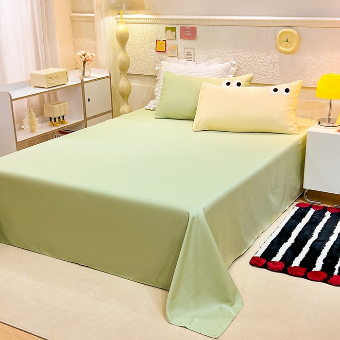 91家纺网 家纺一手货源 找家纺 艾米家居 2025新款水洗真丝大眼睛系列四件套 黄+绿