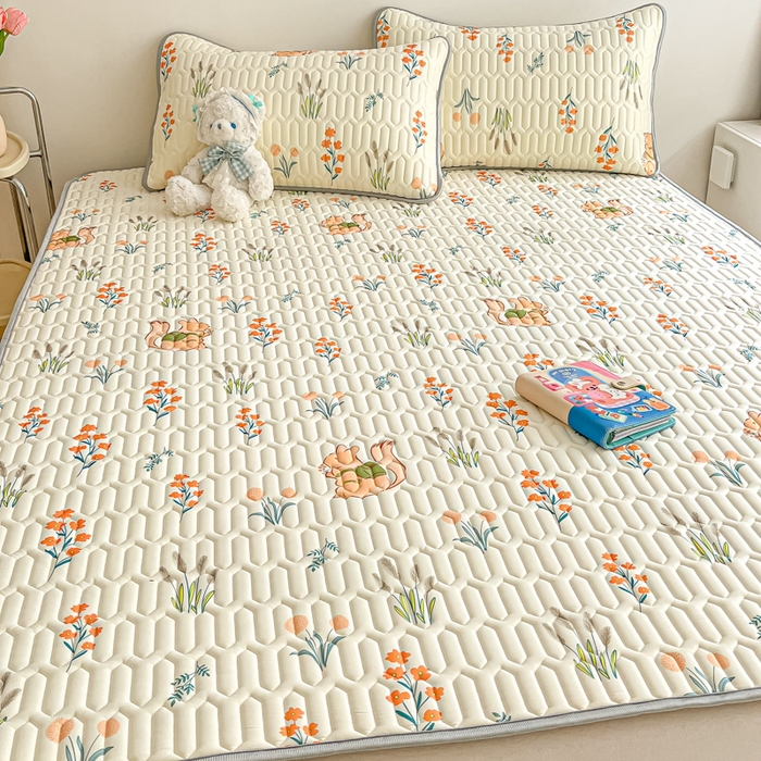 91家纺网 家纺一手货源 找家纺 沐慕 2024新款小清新印花乳胶凉席 田园松鼠