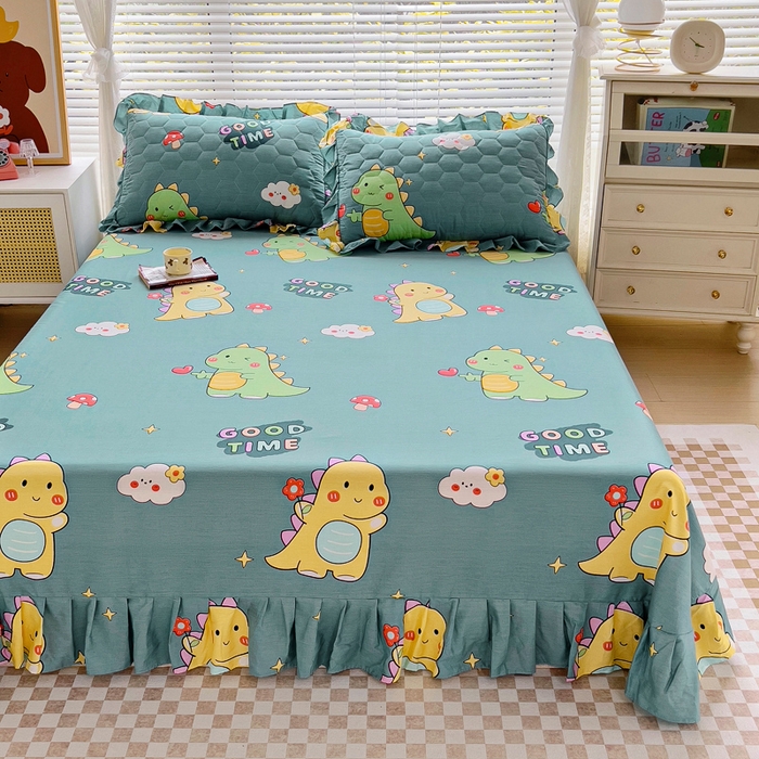 91家纺网 家纺一手货源 找家纺 情煊家纺 2024新款全棉斜纹花边床单系列-印花款 恐龙日记