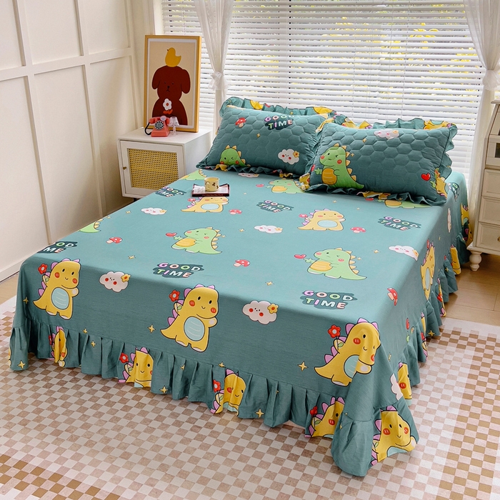 91家纺网 家纺一手货源 找家纺 情煊家纺 2024新款全棉斜纹花边床单系列-印花款 恐龙日记