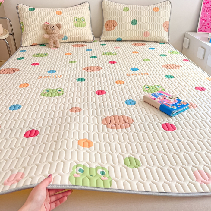 91家纺网 家纺一手货源 找家纺 沐慕 2024新款小清新印花乳胶凉席 彩色波点