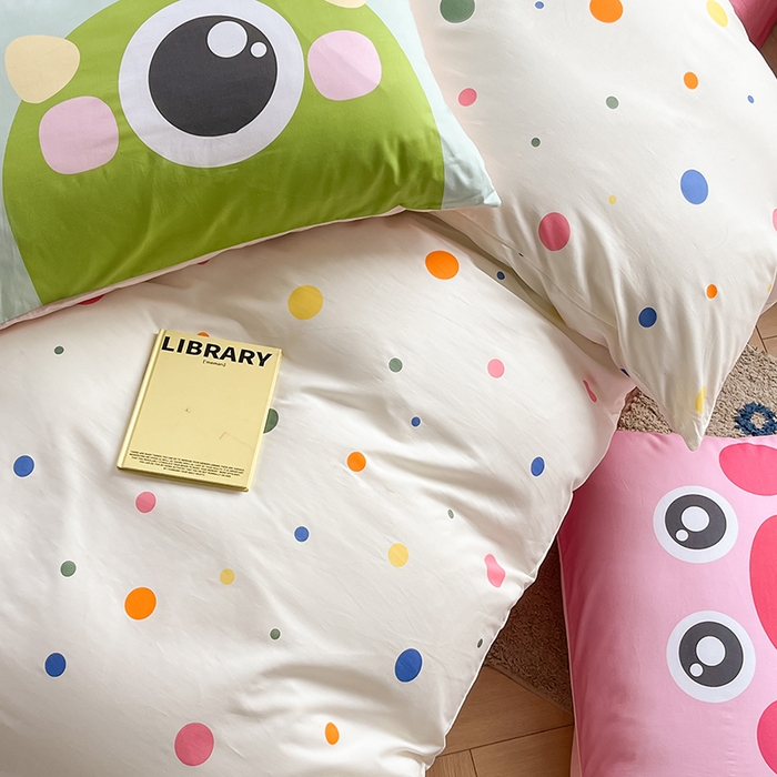 91家纺网 家纺一手货源 找家纺  2024新款大版枕套数码印花全棉四件套 彩波点