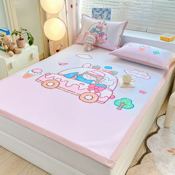 91家纺网 家纺一手货源 找家纺 博雅 2024新款1200D大版牛奶冰丝席 小女孩