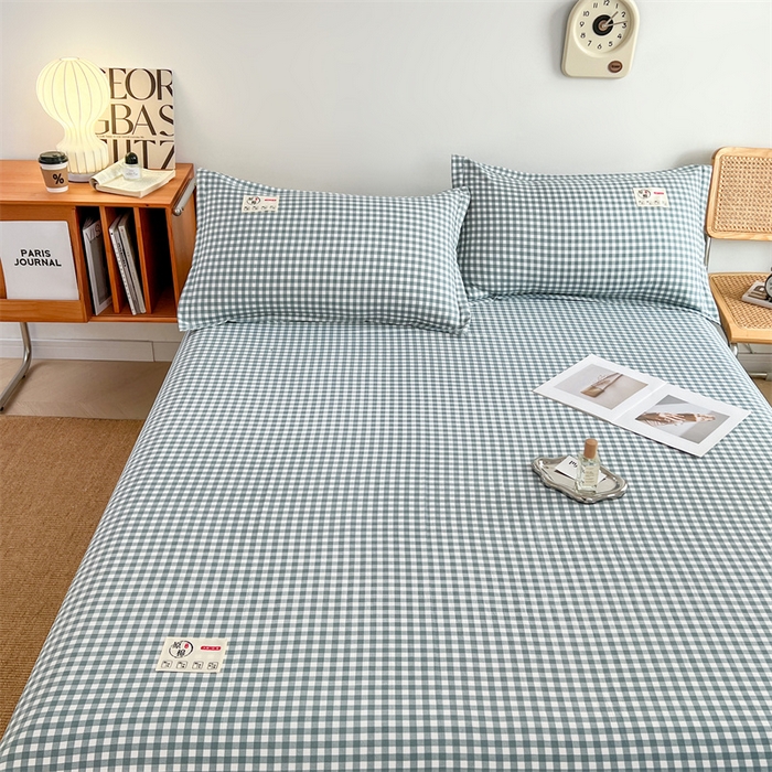 91家纺网 家纺一手货源 找家纺 梦舒羽 2025新款水洗棉麻单层床单 小格-蓝