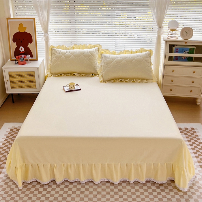 91家纺网 家纺一手货源 找家纺 情煊家纺 2024新款全棉斜纹花边床单系列-纯色款 奶白