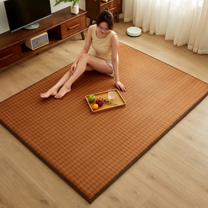 91家纺网 家纺一手货源 找家纺 祁恋婷家居 2024新款日式榻榻米冰藤午睡垫-小床 九方格-咖色