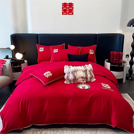 91家纺网 家纺一手货源 找家纺 （总）宅家居 2024新款磨毛亲肤棉婚庆刺绣花四件套