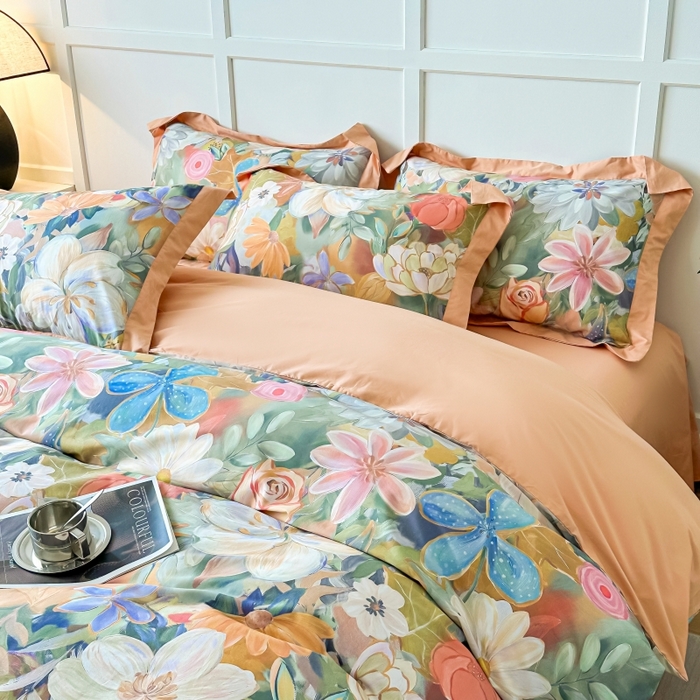 91家纺网 家纺一手货源 找家纺 棉生活 2024新款铂金棉高支数码印花四件套 花的嫁纱