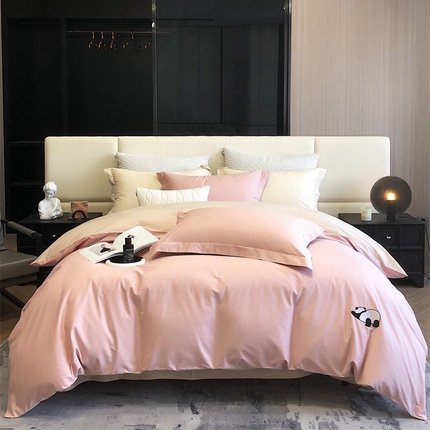 91家纺网 家纺一手货源 找家纺 佳汐蓝 2024新款全棉绣花四件套-熊猫系列 熊猫系列-豆沙熊