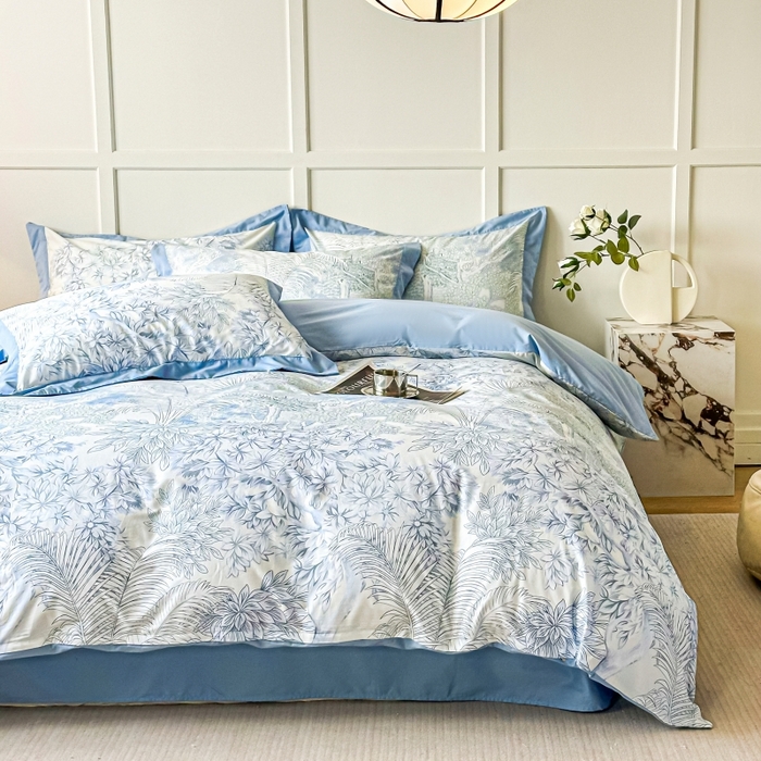 91家纺网 家纺一手货源 找家纺 棉生活 2024新款铂金棉高支数码印花四件套 浅夏木语