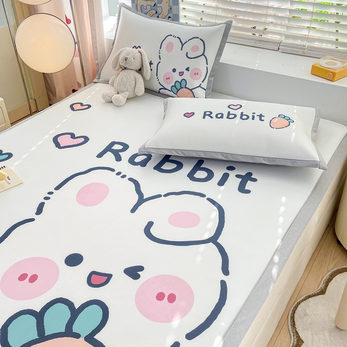 91家纺网 家纺一手货源 找家纺 博雅 2024新款1200D大版牛奶冰丝席 萝卜兔