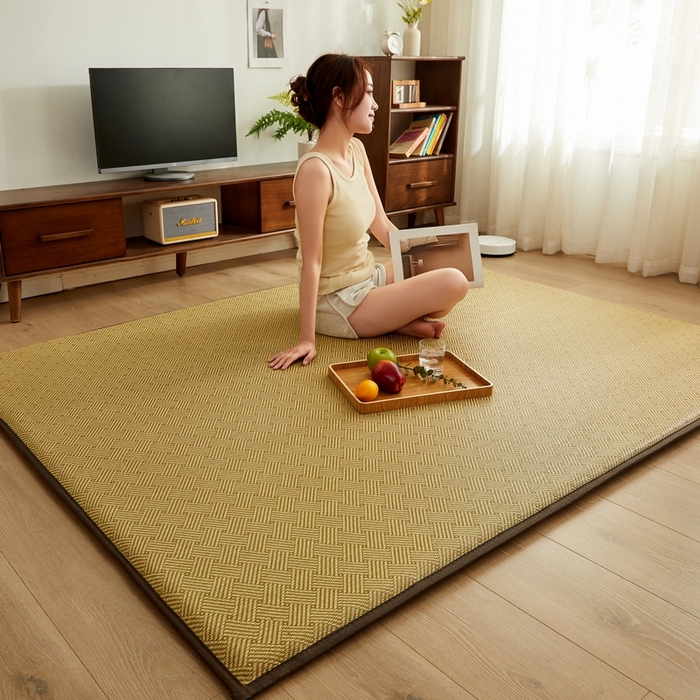 91家纺网 家纺一手货源 找家纺 祁恋婷家居 2024新款日式榻榻米冰藤午睡垫-小床 饼干藤-青色