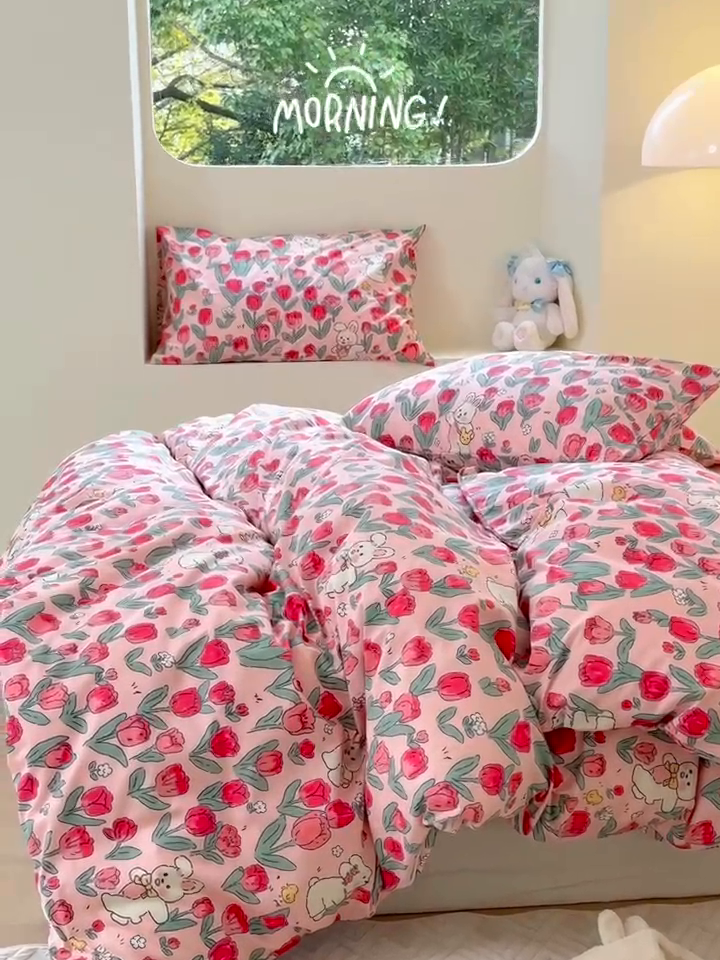 91家纺网 家纺一手货源 找家纺 梵克保罗 2024新款13372全棉小清新四件套 月野