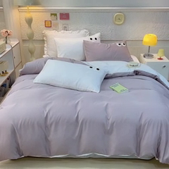 91家纺网 家纺一手货源 找家纺 艾米家居 2025新款水洗真丝大眼睛系列四件套 香槟+白