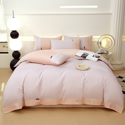 91家纺网 家纺一手货源 找家纺 （总）2024新款简约家居.刺绣纯色拼色四件套--伊可系列