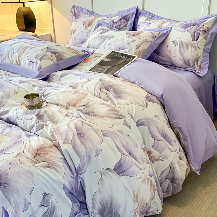 91家纺网 家纺一手货源 找家纺 棉生活 2024新款铂金棉高支数码印花四件套 步步生莲