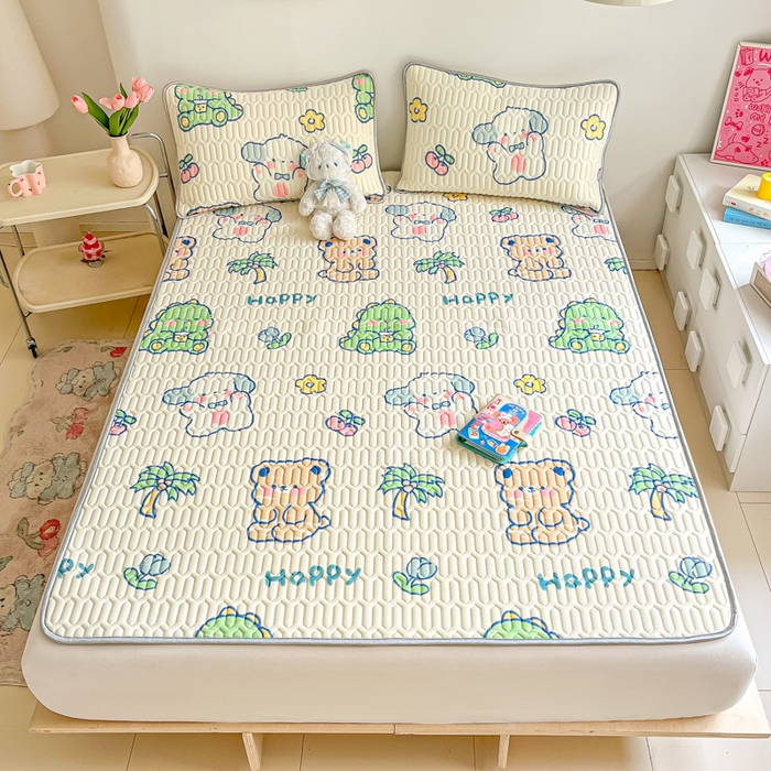 91家纺网 家纺一手货源 找家纺 沐慕 2024新款小清新印花乳胶凉席 动物派对