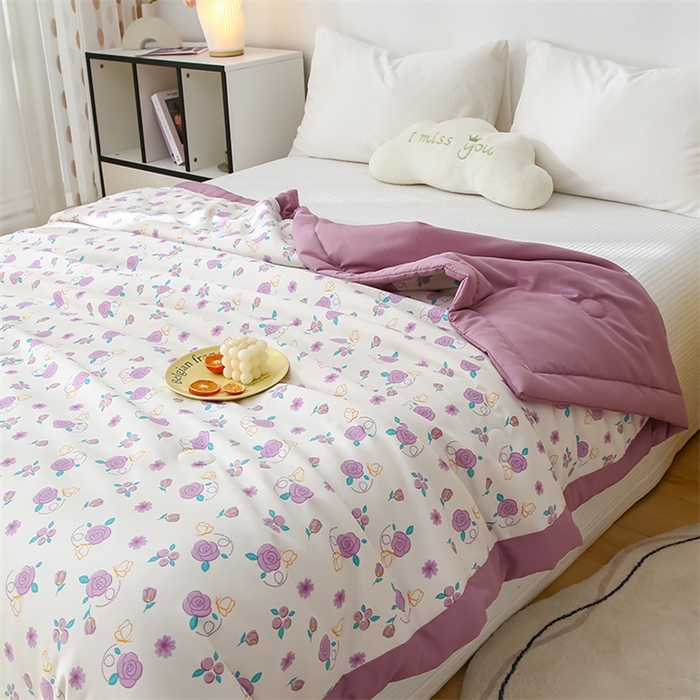 91家纺网 家纺一手货源 找家纺 爱宝被业 2025新款水洗棉麻双层纱夏凉被 玫瑰庄园