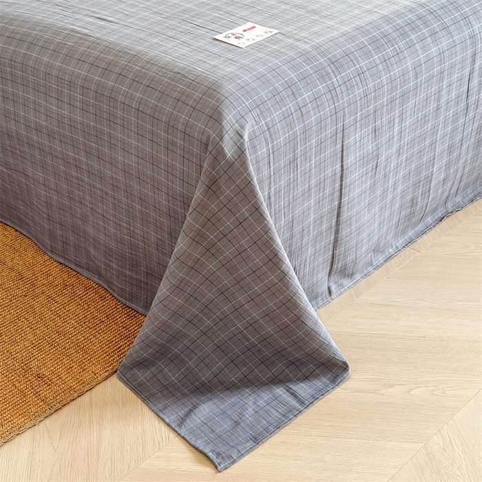 91家纺网 家纺一手货源 找家纺 梦舒羽 2025新款水洗棉麻单层床单 线条格-深灰