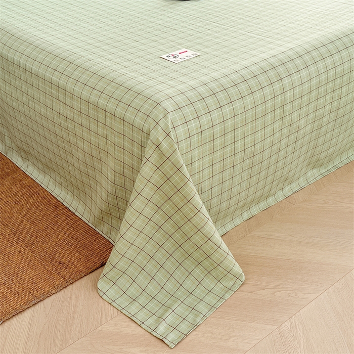 91家纺网 家纺一手货源 找家纺 梦舒羽 2025新款水洗棉麻单层床单 线条格-绿