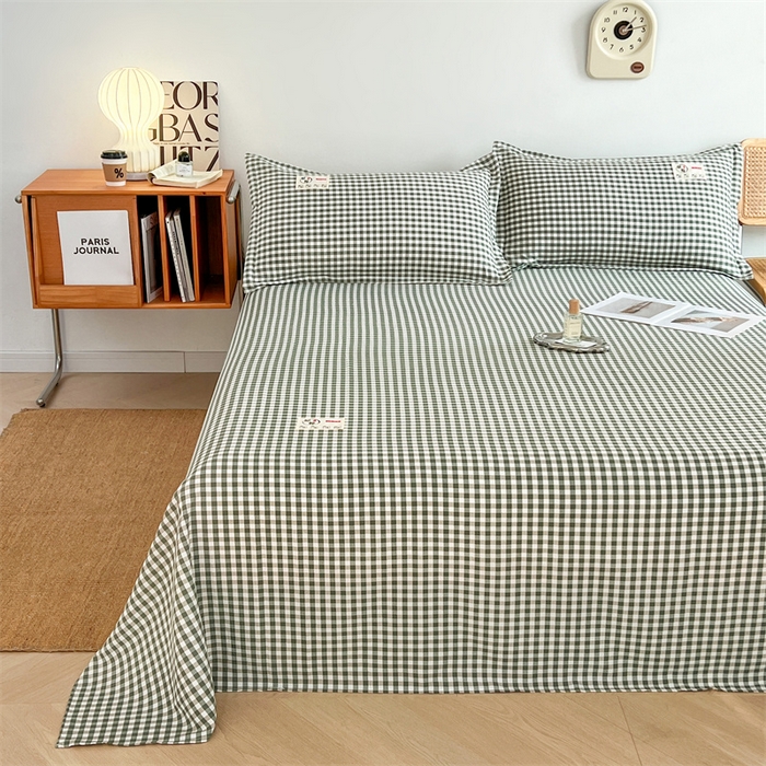 91家纺网 家纺一手货源 找家纺 梦舒羽 2025新款水洗棉麻单层床单 小格-绿