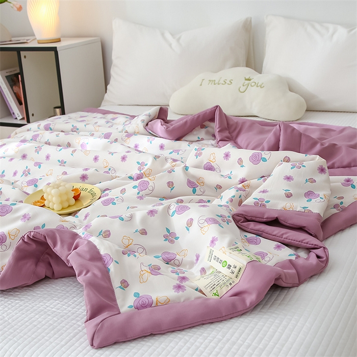 91家纺网 家纺一手货源 找家纺 爱宝被业 2025新款水洗棉麻双层纱夏凉被 玫瑰庄园