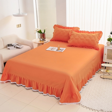 情煊家纺 2024新款全棉斜纹花边床单系列-纯色款 桔色